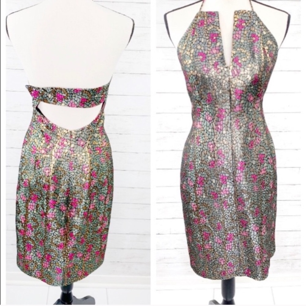 David Meister Metallic Midi Cocktail Dress